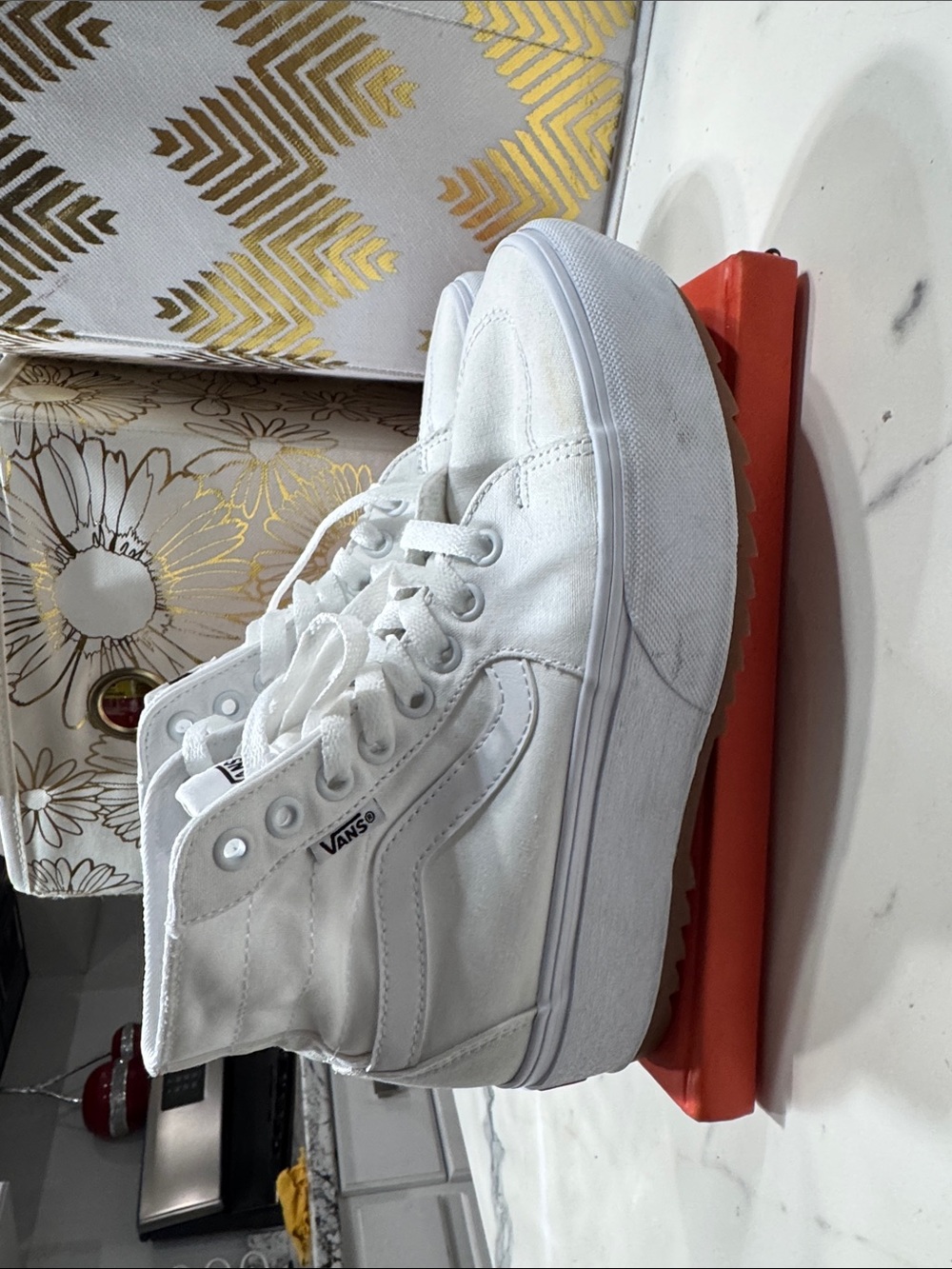 Vans Sk8-Hi Stacked White‎ Canvas Platform Sneakers High Top Womens 6.5